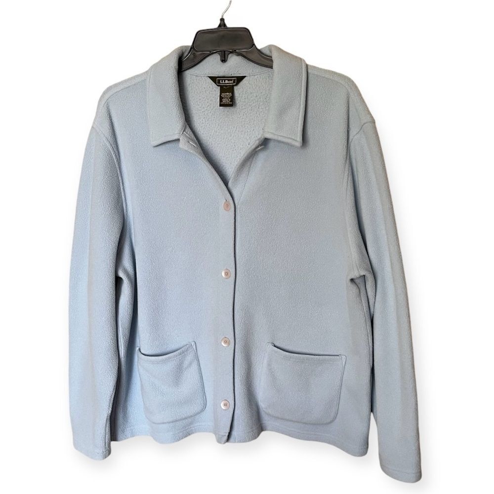 L.L. Bean Powder Blue Fleece Button Down Collared Jacket with Pockets Size 2X